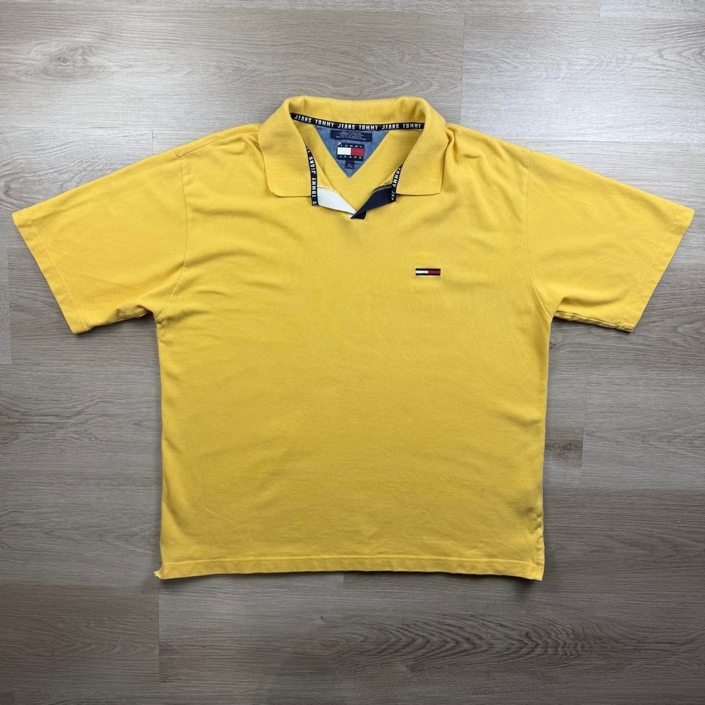 Vintage 90s Tommy Jeans Flag Embroidered Knit Pique Polo Shirt XL